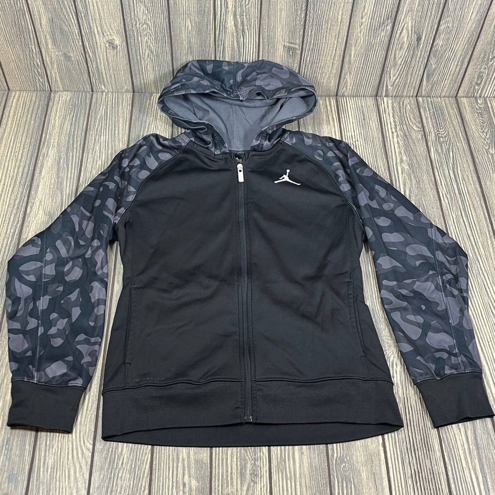 Jordan Therma-Fit Full Zip Hoodie Kids Large Black‎ Camo Performance Sweatshirt